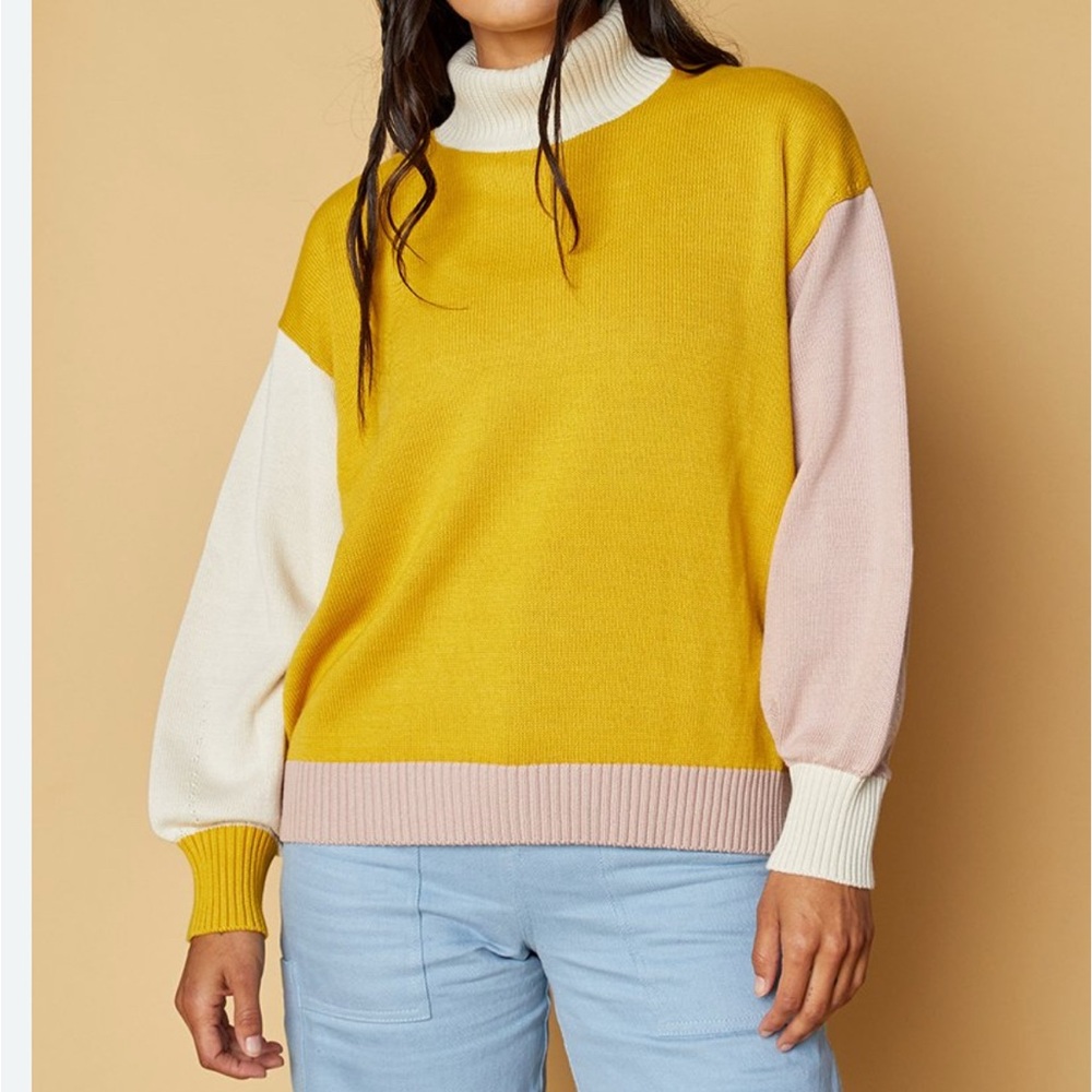 Back Beat Company Colorblock Turtleneck Sweater - Yellow, Pink, and Ivory